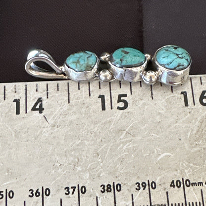 Blue Turquoise 3 Stone Navajo Sterling Silver Cluster Pendant Only 18349