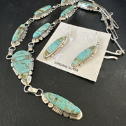 Inlay Blue Turquoise#8 Navajo Lariat Necklace Earrings 24" | Sterling Silver | Authentic Native American Handmade | 17770