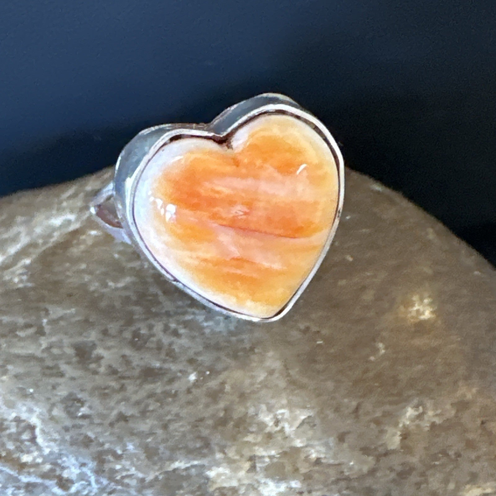 Orange Heart Ring Handmade Navajo Spiny Oyster Sterling Silver Sz 8 19327