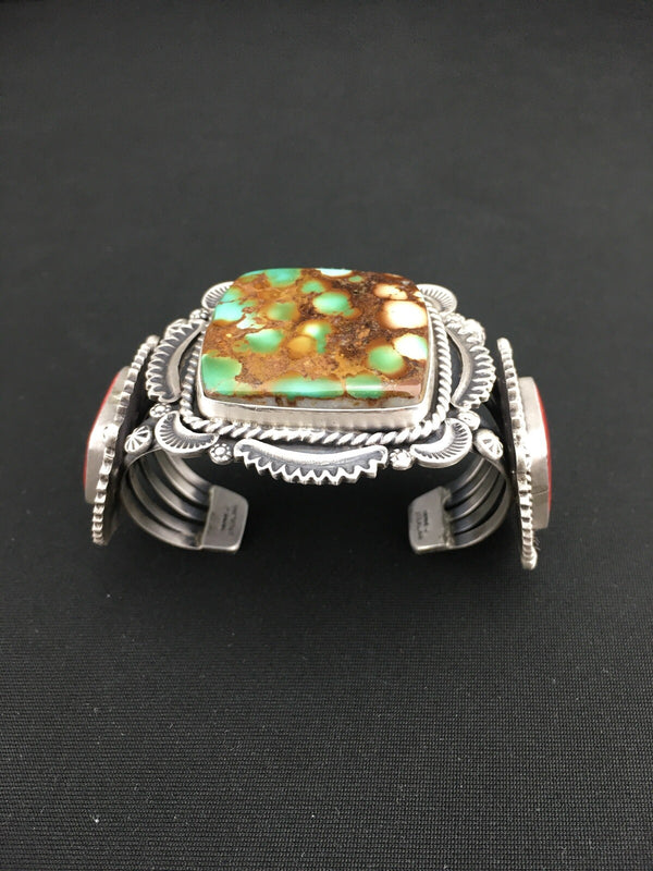 Royston Turquoise Spiny Oyster Navajo Bracelet | Sterling Silver | Authentic Native American Handmade | 1129