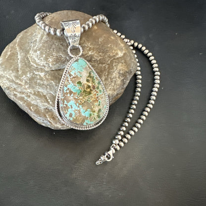 Mens Women Navajo Sterling Silver Green Royston Turquoise Necklace Pendant 18051