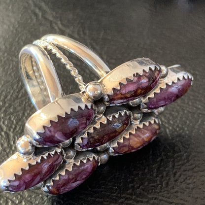 Womens Purple Spiny Oyster Navajo Sterling Silver Cluster Ring Size 6 11555