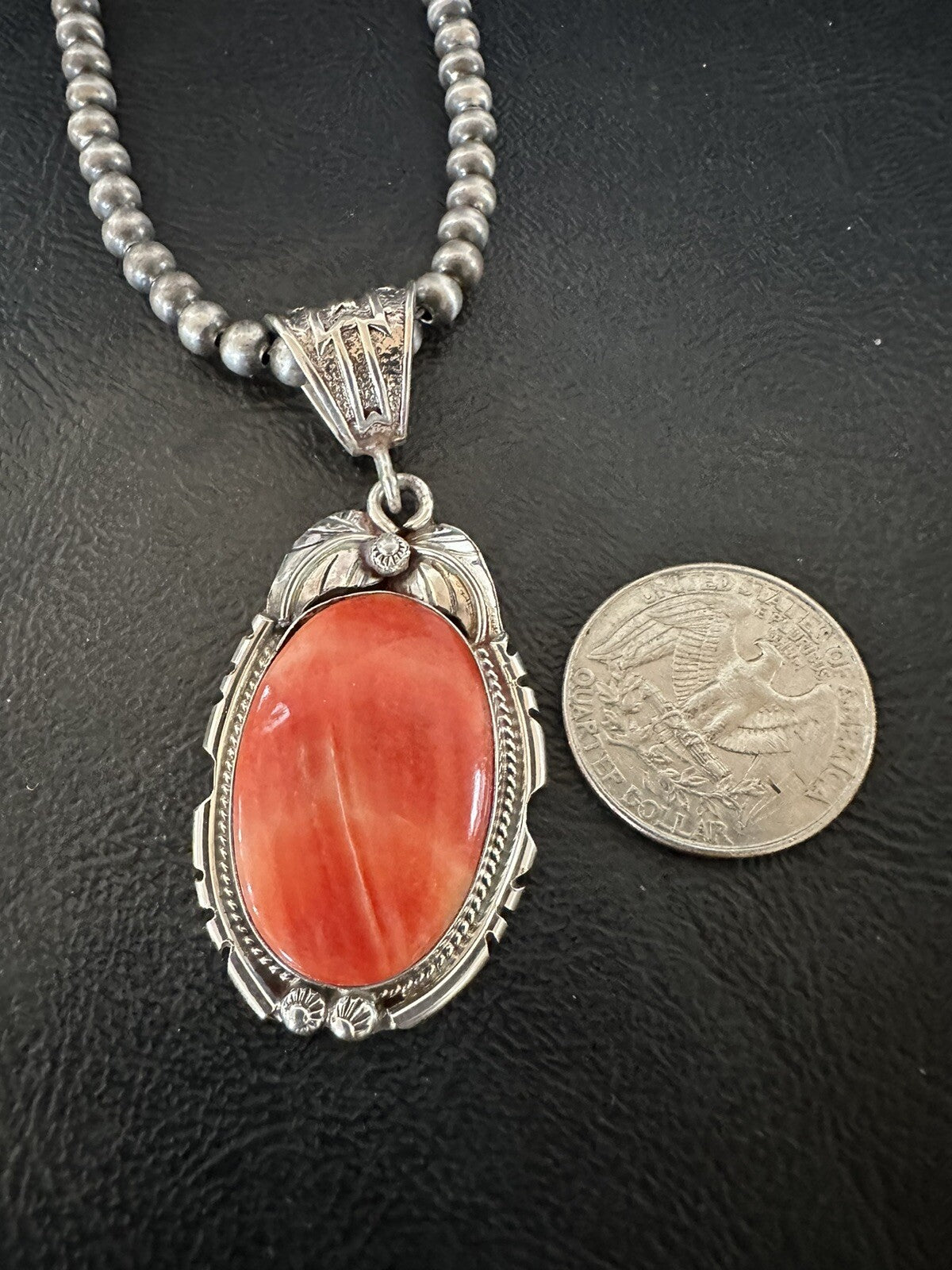 WoMens Red Spiny Oyster Pendant Navajo Sterling Silver Necklace 18365