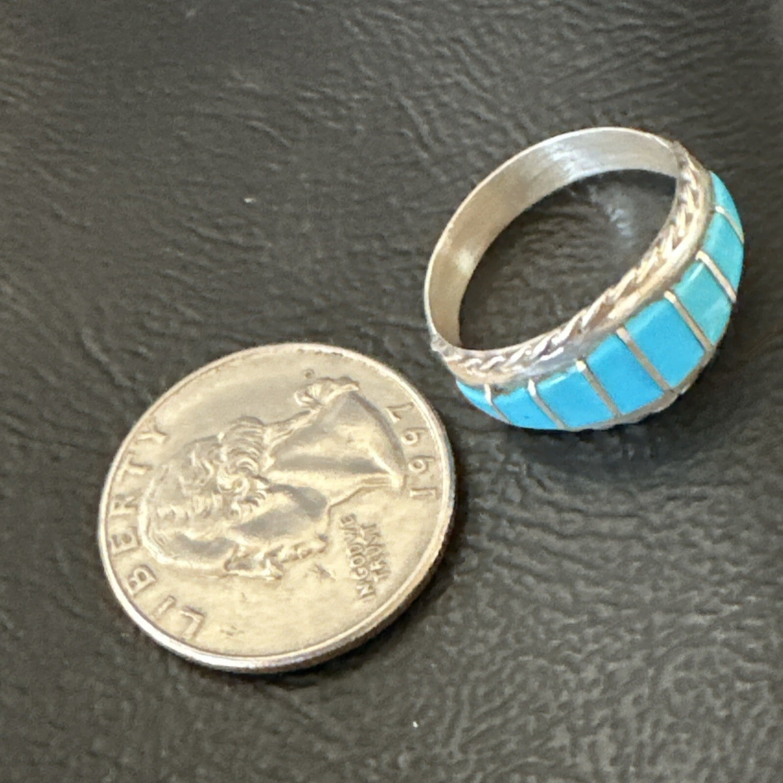 Native American Indian Navajo Blue Turquoise Inlay Band Ring Sz 8 17970