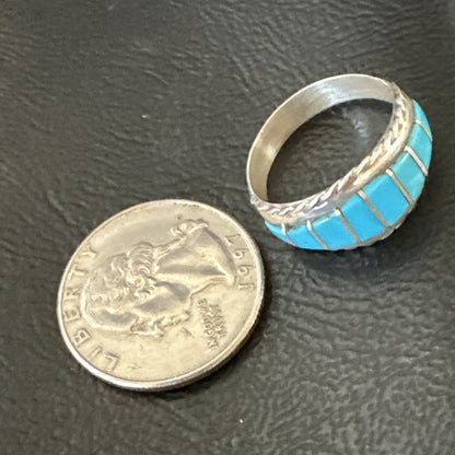Native American Indian Navajo Blue Turquoise Inlay Band Ring Sz 8 17970