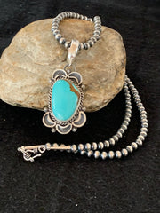 Men's Navajo Pearls Royston Turquoise Necklace Pendant | Sterling Silver | Authentic Native American Handmade | 04306