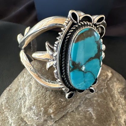 Yazzie Kingman Turquoise Navajo Sterling Silver Tufa Cast Cuff Bracelet 19691