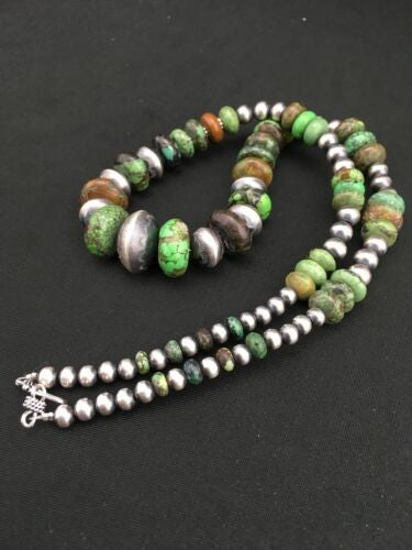 Navajo Turquoise Necklace Graduated Sterling Silver 25" 4773