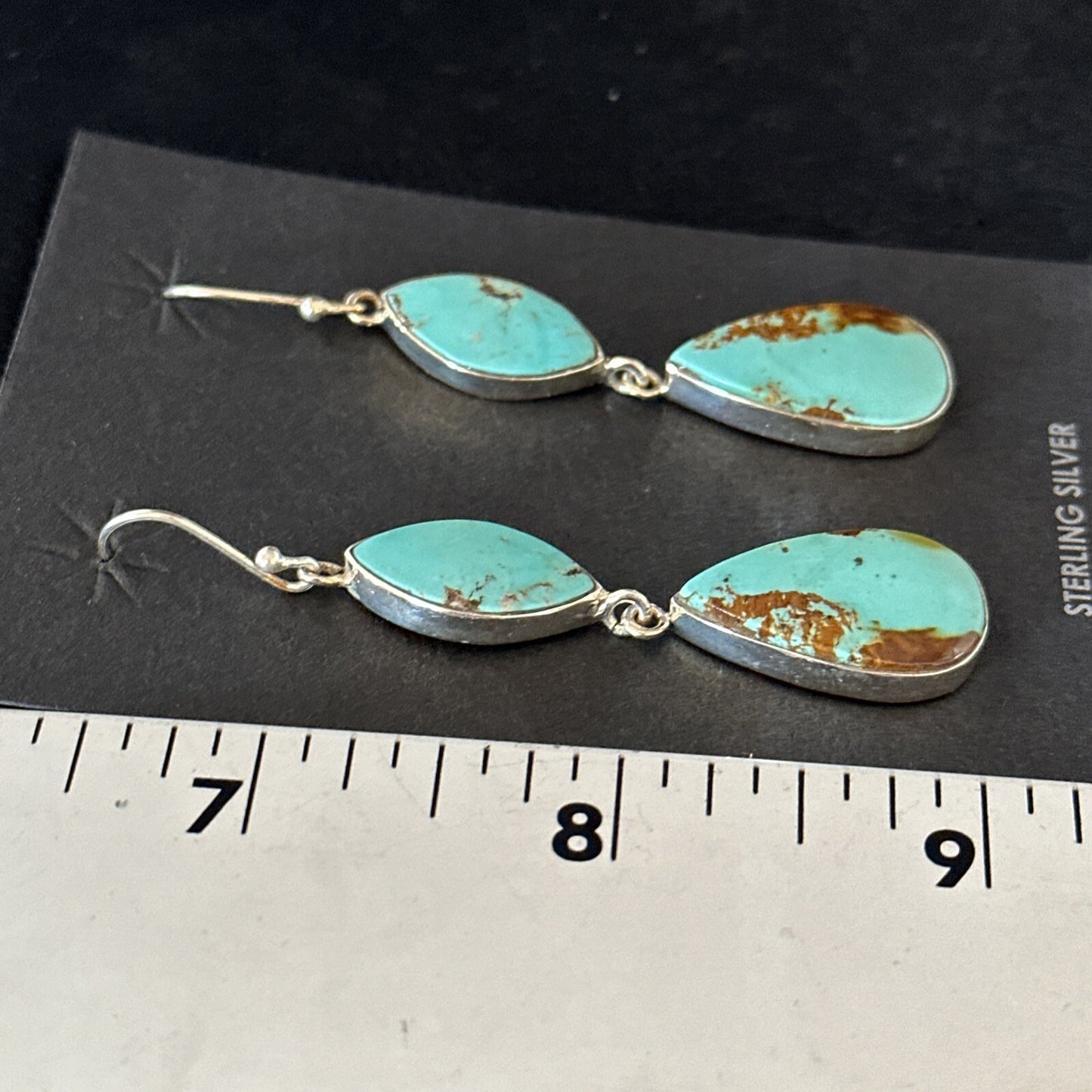 Blue Kingman Turquoise Navajo Sterling Silver Dangle Earrings 14577