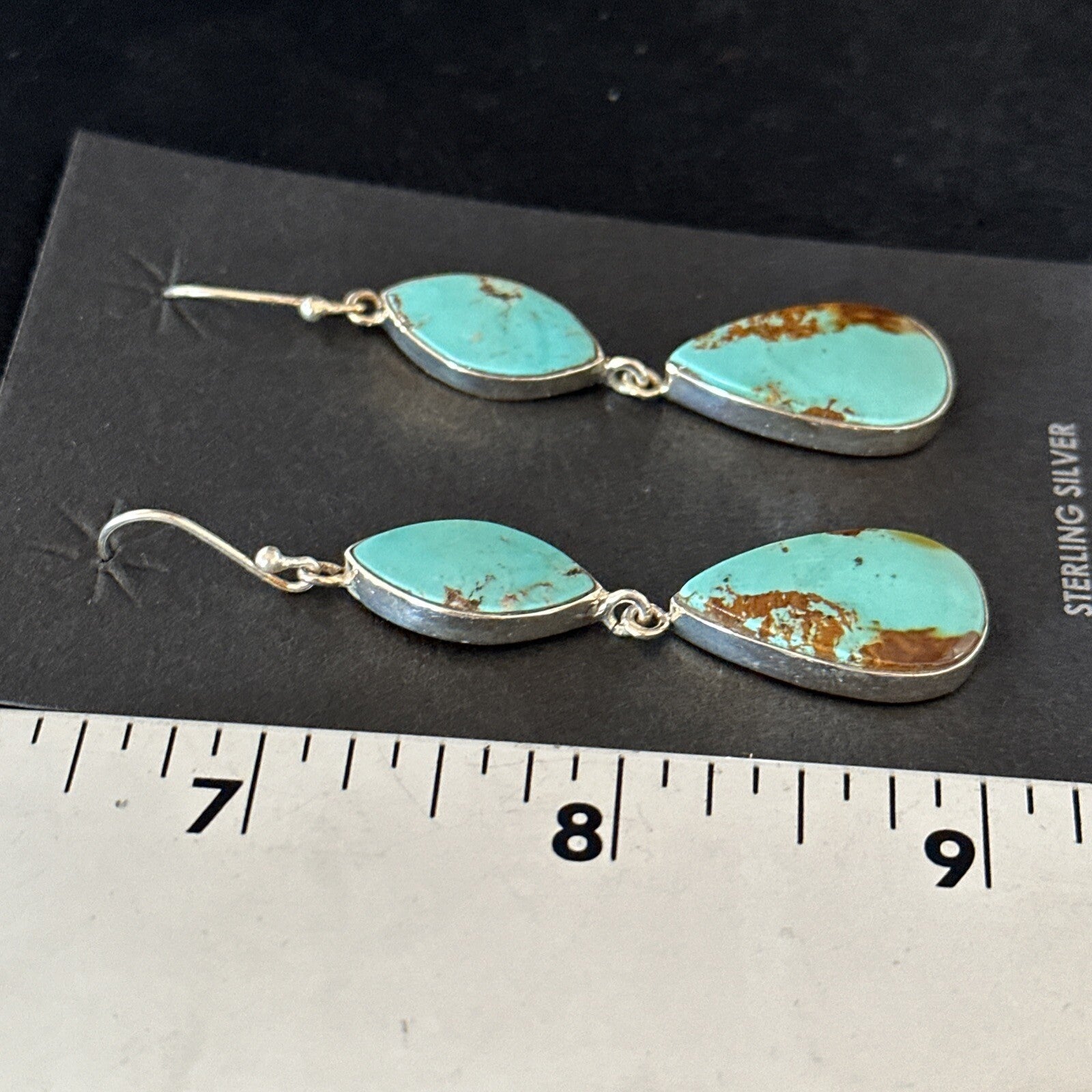 Blue Kingman Turquoise Navajo Sterling Silver Dangle Earrings 14577