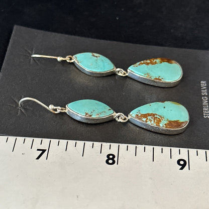 Blue Kingman Turquoise Navajo Sterling Silver Dangle Earrings 14577