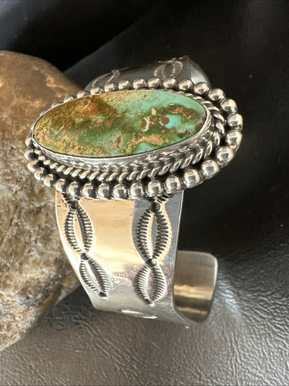 Navajo Green Royston TURQUOISE Stamped Sterling Silver Cuff Bracelet 18642