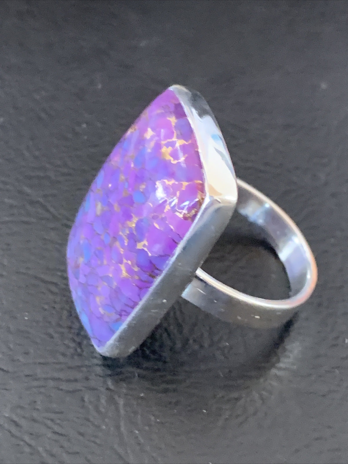 Purple Mohave Turquoise Navajo Sterling Silver Ring Size 8.5 Adjustable 11797