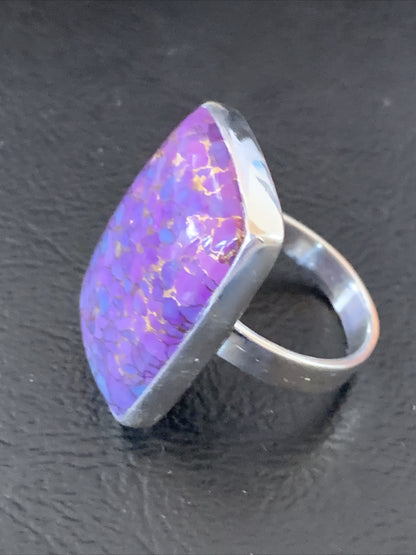 Purple Mohave Turquoise Navajo Sterling Silver Ring Size 8.5 Adjustable 11797
