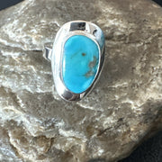 Southwestern Blue Kingman Turquoise Ring Size 8 | Sterling Silver | Authentic Native American Handmade | 18518