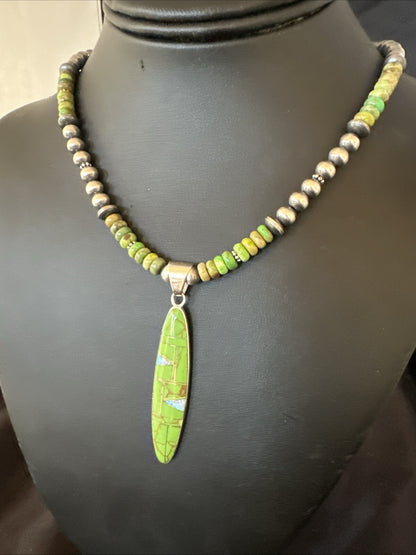WoMens Green Gaspeite Turquoise Opal Pendant Sterling Silver Necklace 18666