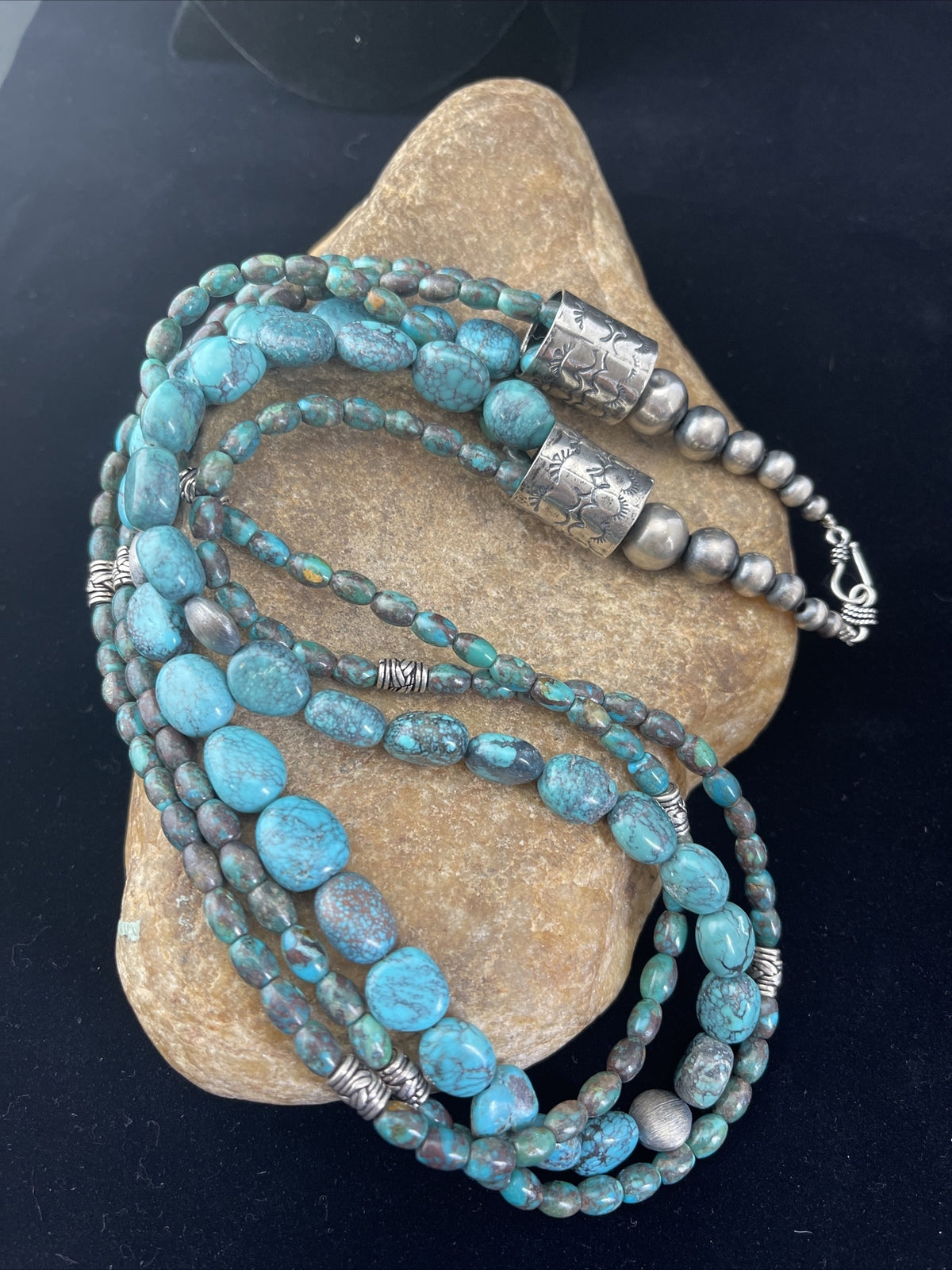 Navajo Pearls Sterling Silver 3 Strands 6mm Turquoise Heishi Necklace 23" 01773