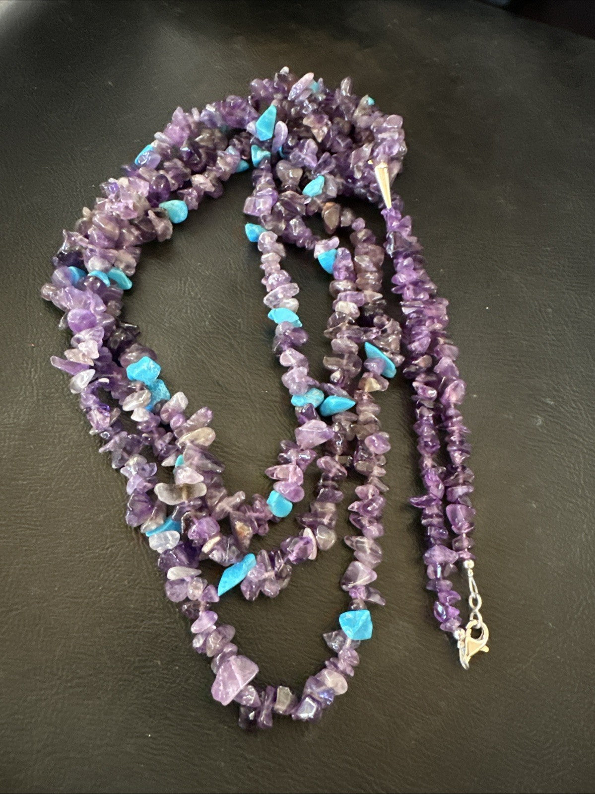Sterling NAVAJO Purple Amethyst Blue Turquoise 3S Silver Necklace 30” 19569