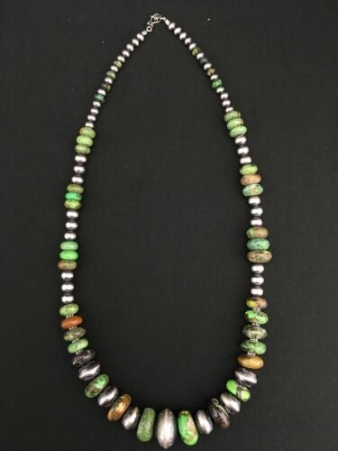 Navajo Turquoise Necklace Graduated Sterling Silver 25" 4773
