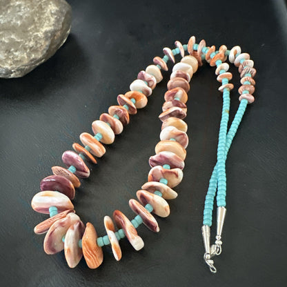 Orange Spiny Oyster Blue Turquoise 26� Navajo Sterling Silver Necklace 17949