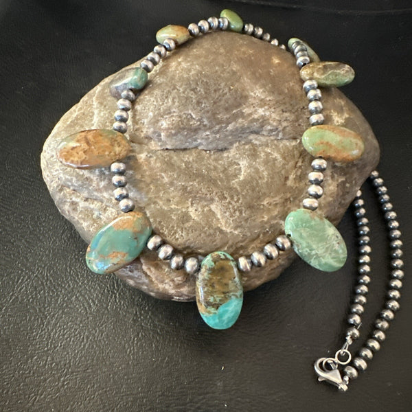 Beads Royston Turquoise 20"Necklace | Sterling Silver | Authentic Native American Handmade | 18855
