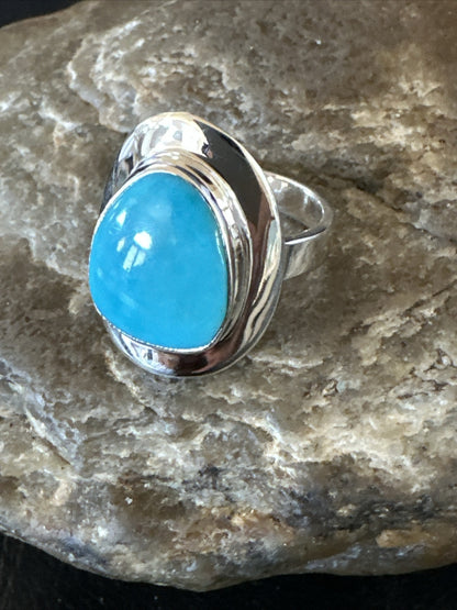 WoMens Sterling Silver Blue Kingman Turquoise Ring Size 7.5 17684