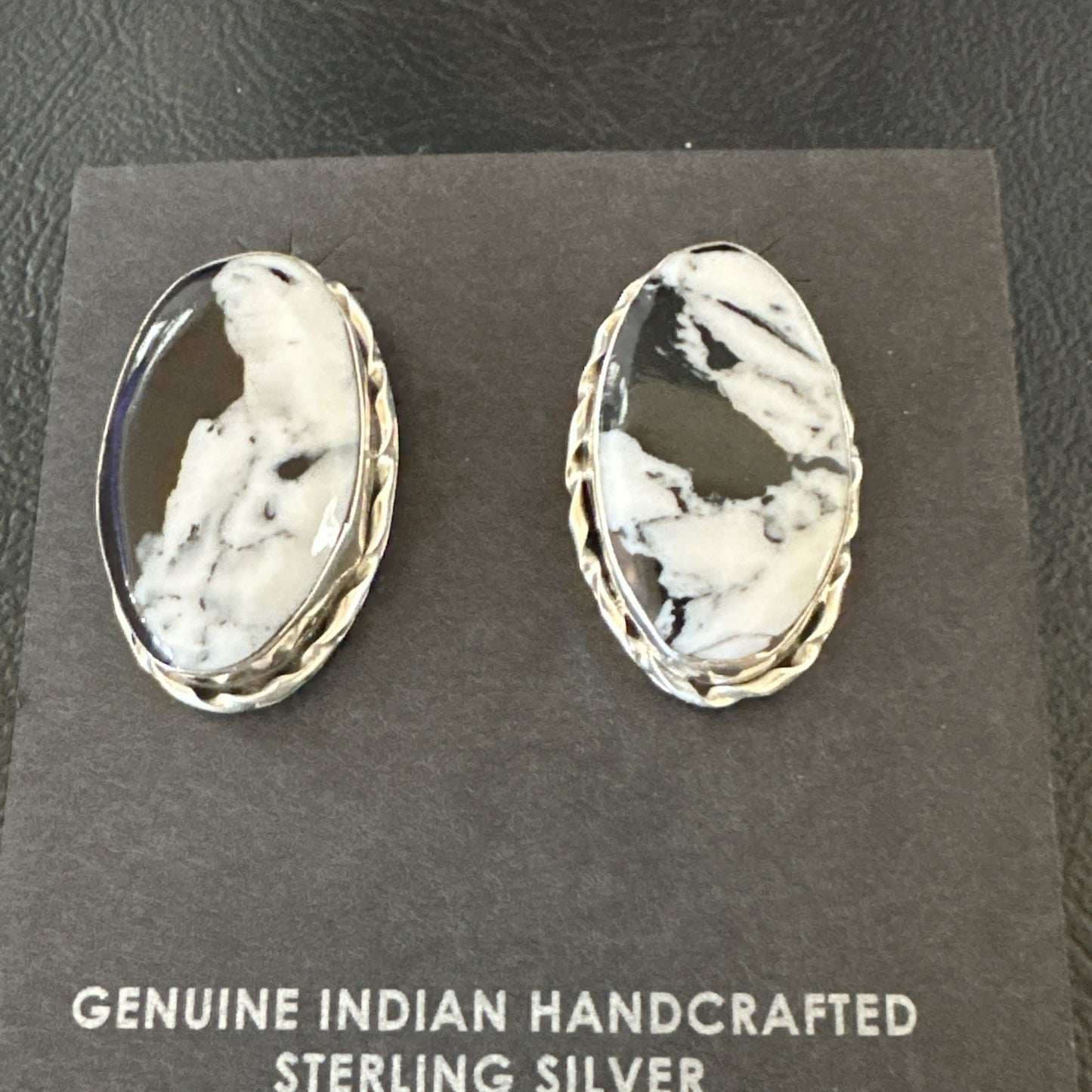 Women White Buffalo Turquoise Navajo Sterling Silver Post Earrings 19096