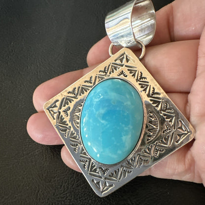Men Women Blue Kingman Turquoise Pendant Navajo Sterling H Joe 19518