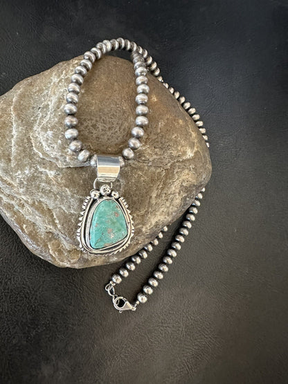 Mens Women Navajo Sterling Silver Green Royston Turquoise Necklace Pendant 18313