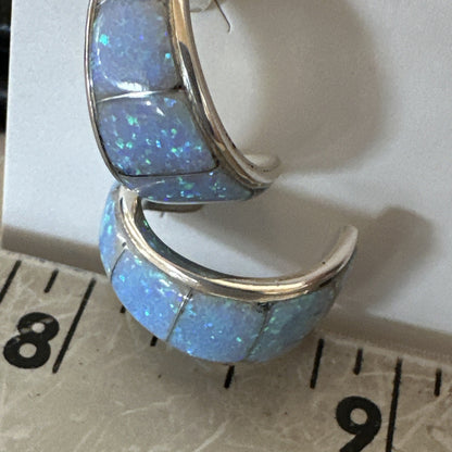 Blue Faux Opal Stud Inlay Navajo Sterling Silver Earrings 19261