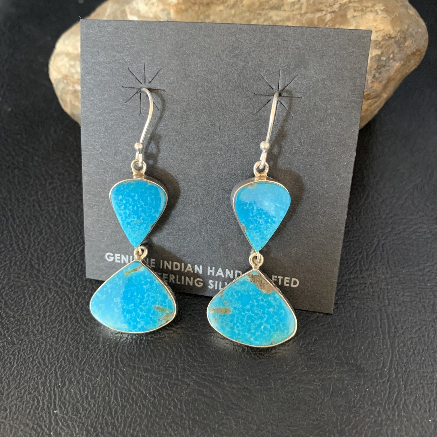 Kingman Turquoise Navajo Sterling Silver Dangle Earrings 1.5" 14013