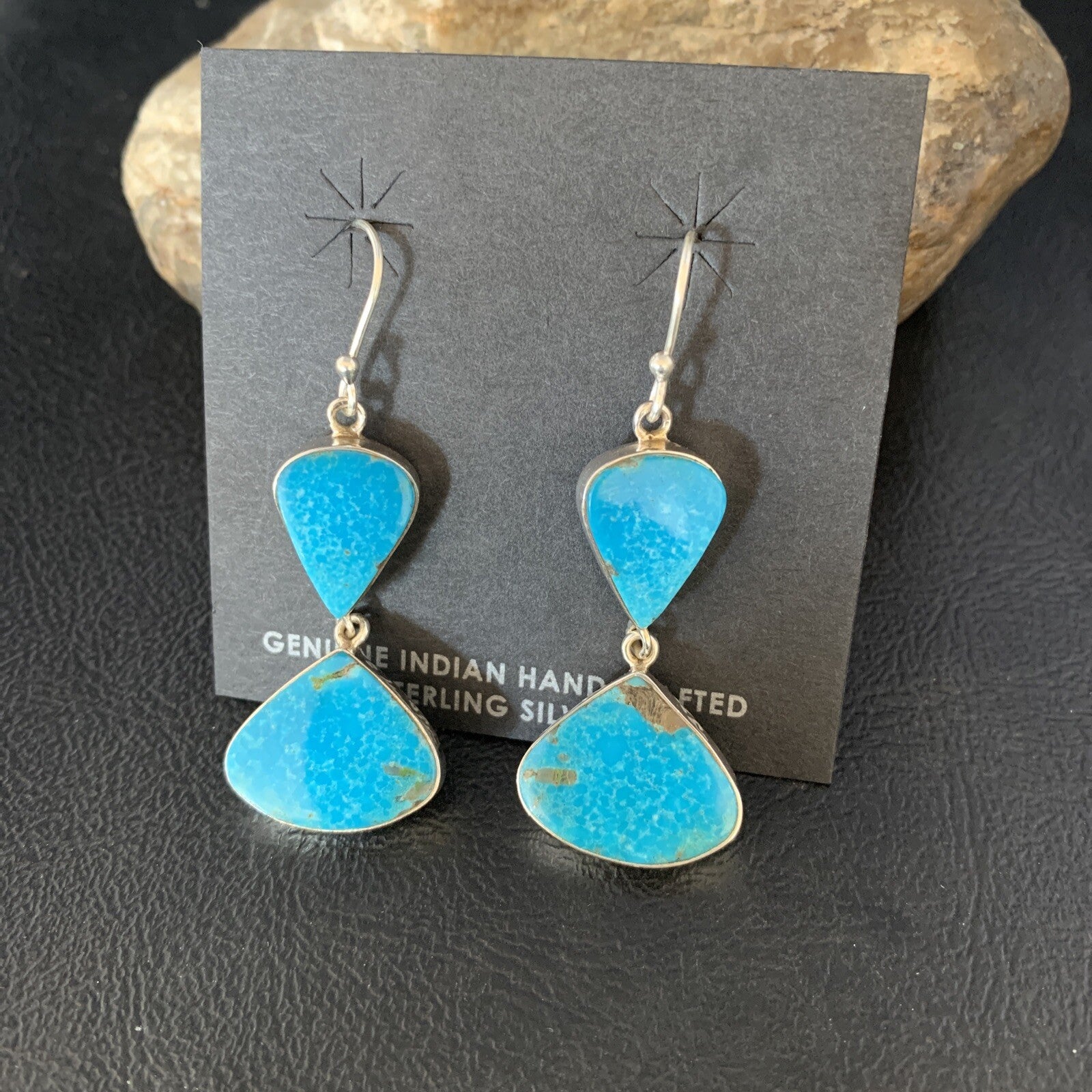 Kingman Turquoise Navajo Sterling Silver Dangle Earrings 1.5" 14013