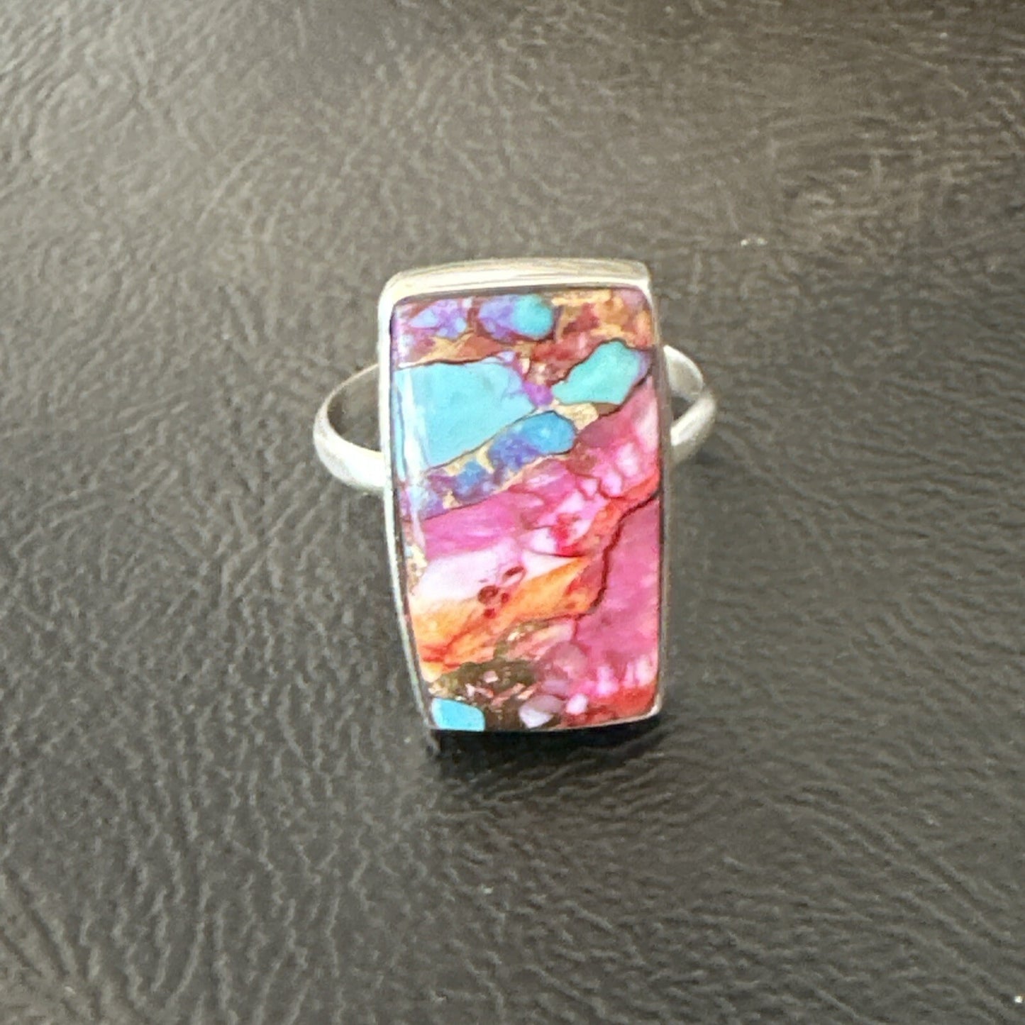 Blue Turquoise Spiny Oyster Southwestern Sterling Silver Ring Size 11 18453