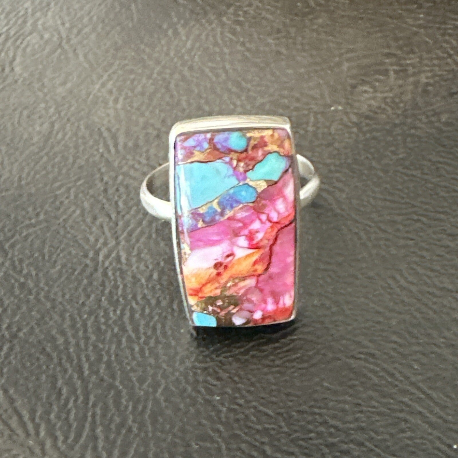 Blue Turquoise Spiny Oyster Southwestern Sterling Silver Ring Size 11 18453