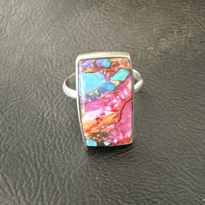 Blue Turquoise Spiny Oyster Southwestern Sterling Silver Ring Size 11 18453