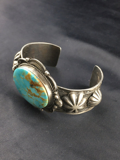 Kingman Turquoise Navajo Sterling Silver Cuff Bracelet 04538