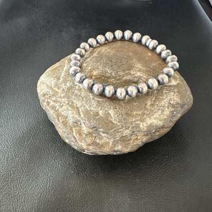 Native American 7mm Beads 7” Sterling Silver Stretch Beads Bracelet 90702