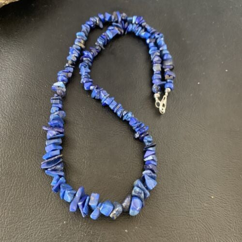Navajo Lapis Turquoise Coral Beaded Necklace Sterling Silver 7" 13117