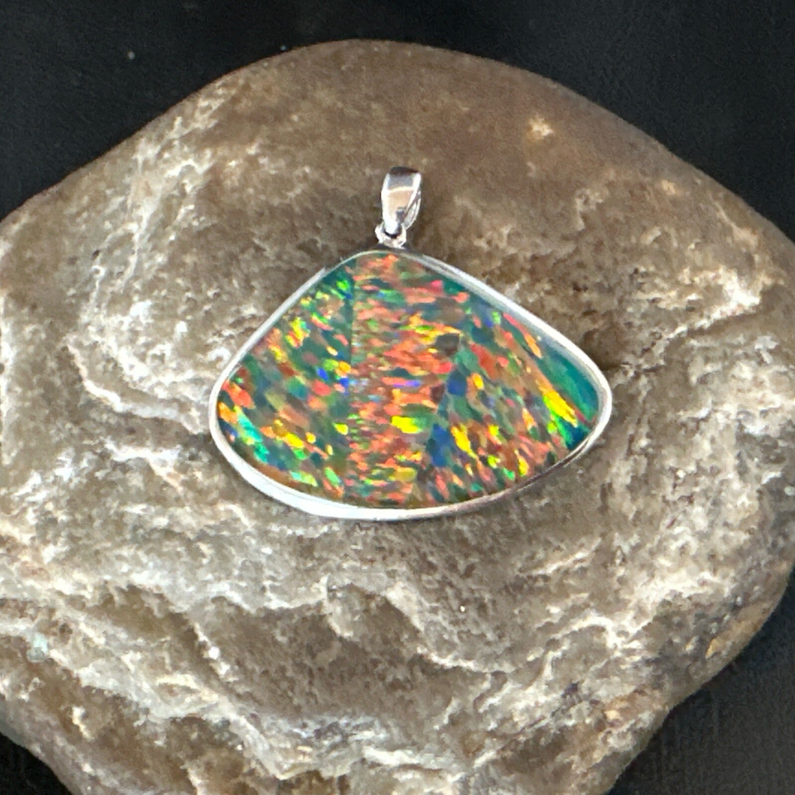 Mens Womens Multicolor Gilson Opal Navajo Sterling Silver Inlay Pendant 18612