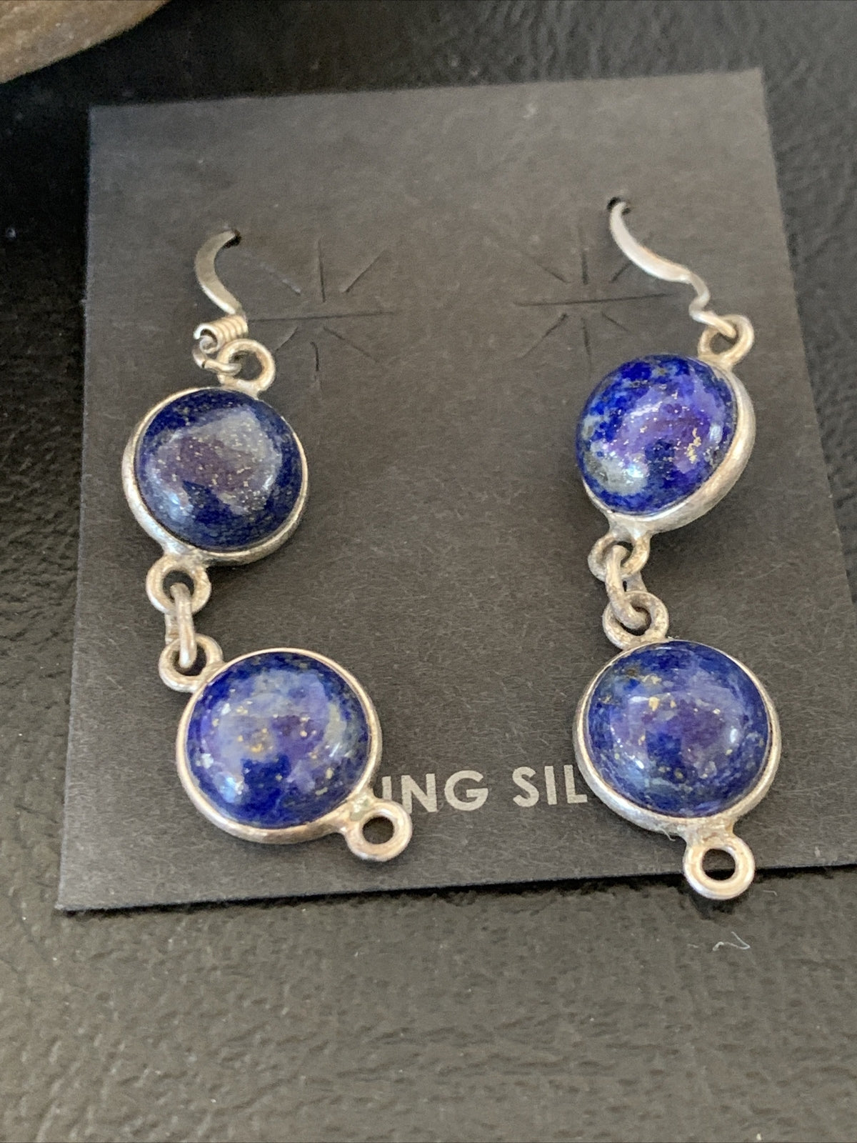 Native Blue Lapis Sterling Silver Multi-Stone Dangle Drop Earrings 1" 12710