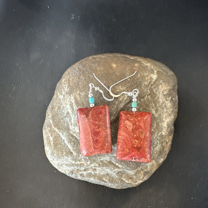 Apple Sponge Coral Southwestern Sterling Silver Earrings 1.5” 18838