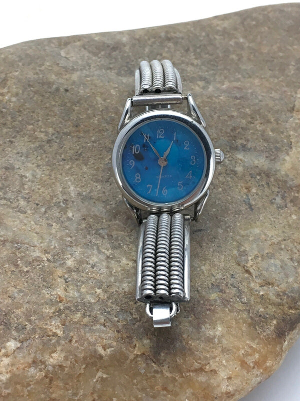Blue Oval Watch Bead Navajo All Watch Tips | Sterling Silver | Authentic Native American Handmade | 2703