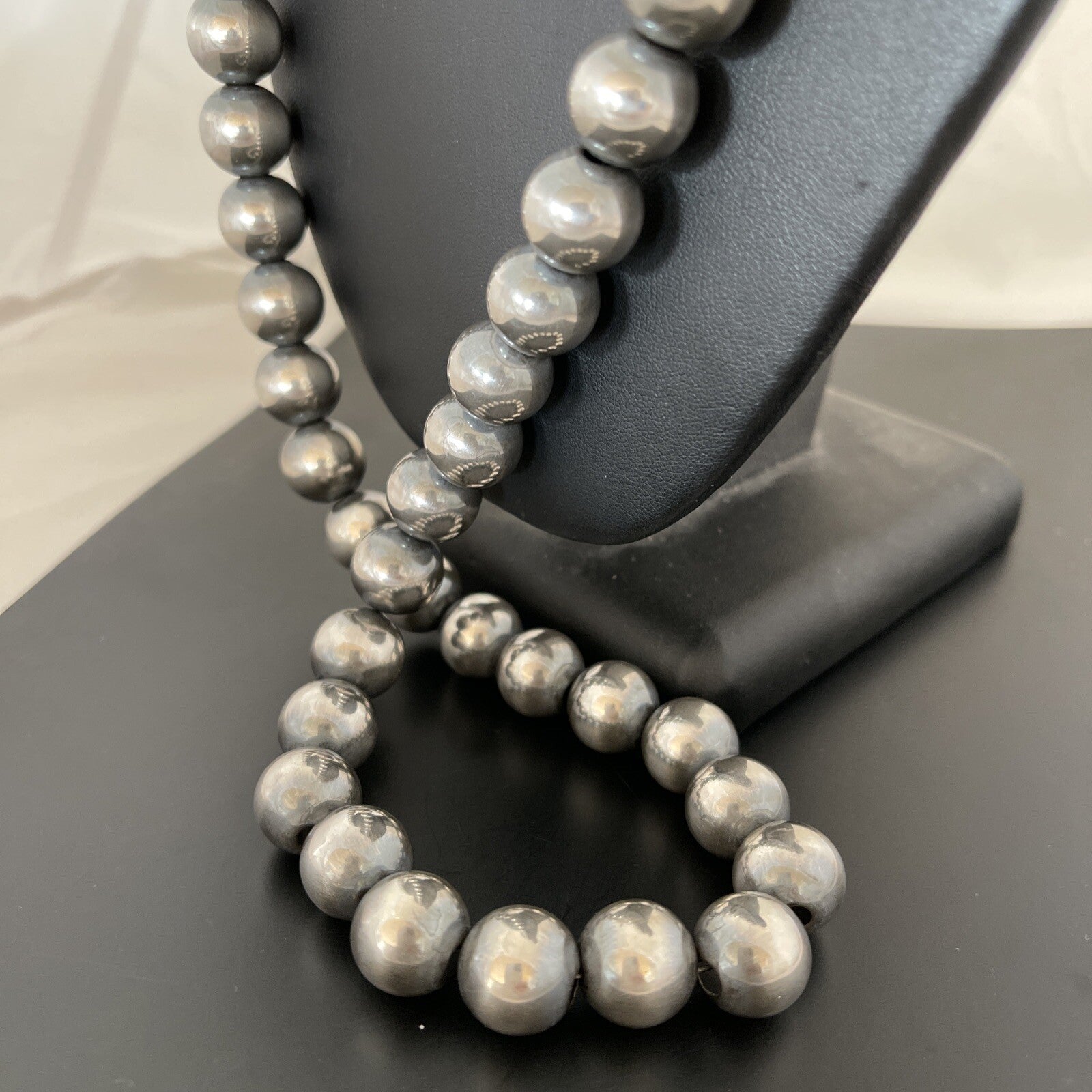 Native American 14mm Sterling Silver Navajo Pearls 28" Single-Strand Necklace