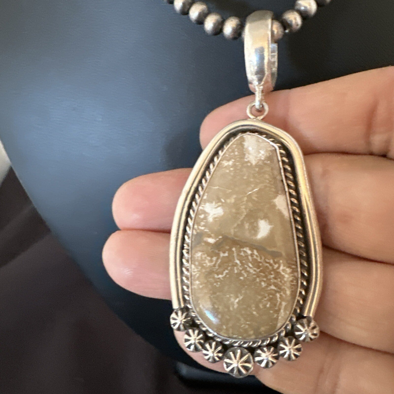 Wild Horse Turquoise Pendant Navajo Sterling Silver Necklace 17046