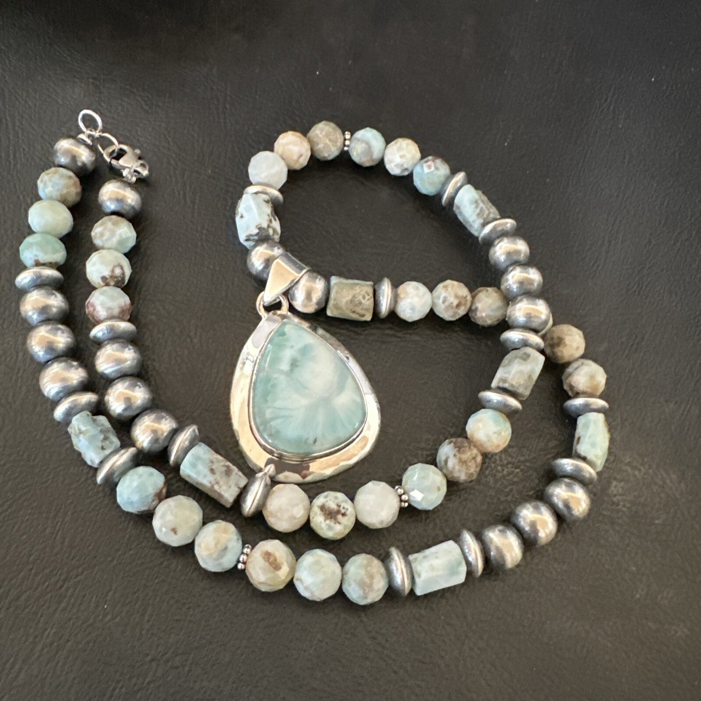 Blue Larimar Pendant Navajo Sterling Silver Natural Necklace 21" 17759