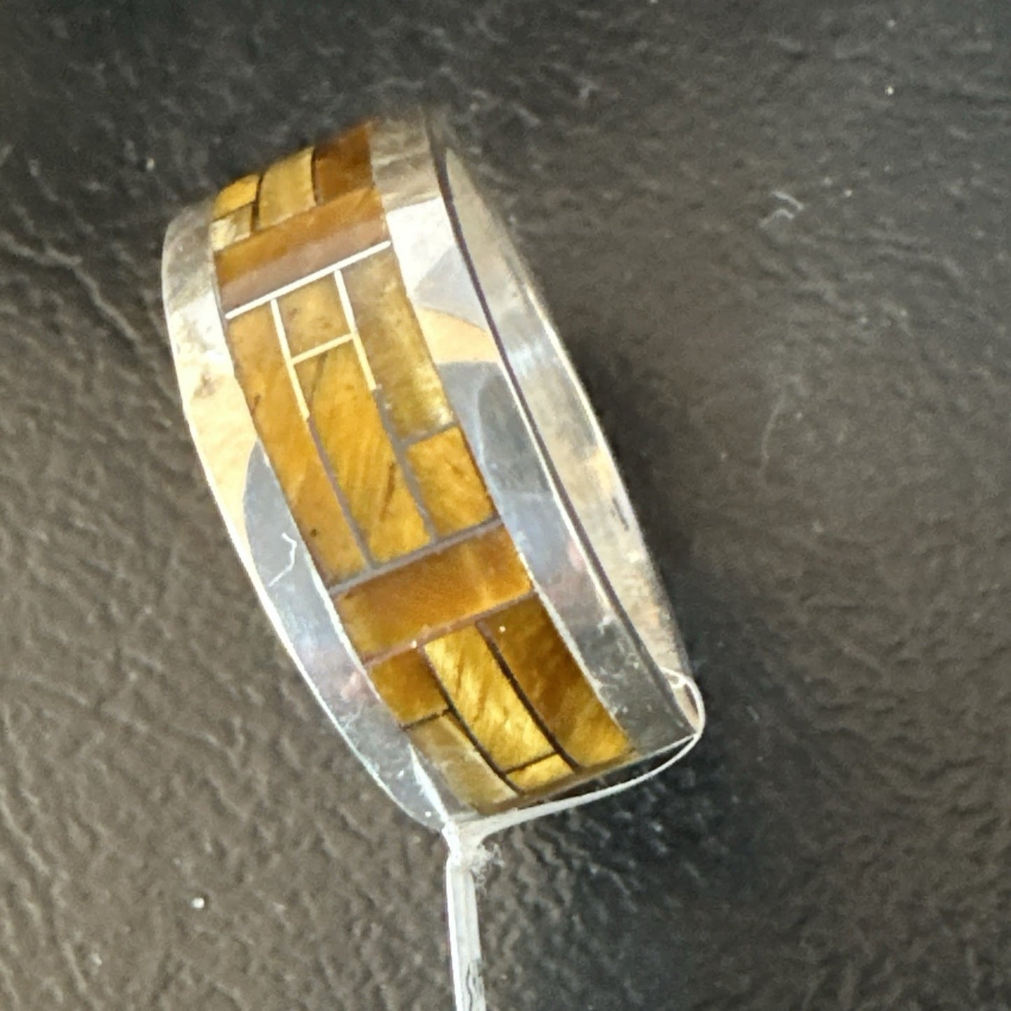 Infinity Mens Band Tigers Eye Navajo Sterling Silver Inlay Ring Size 10 19050