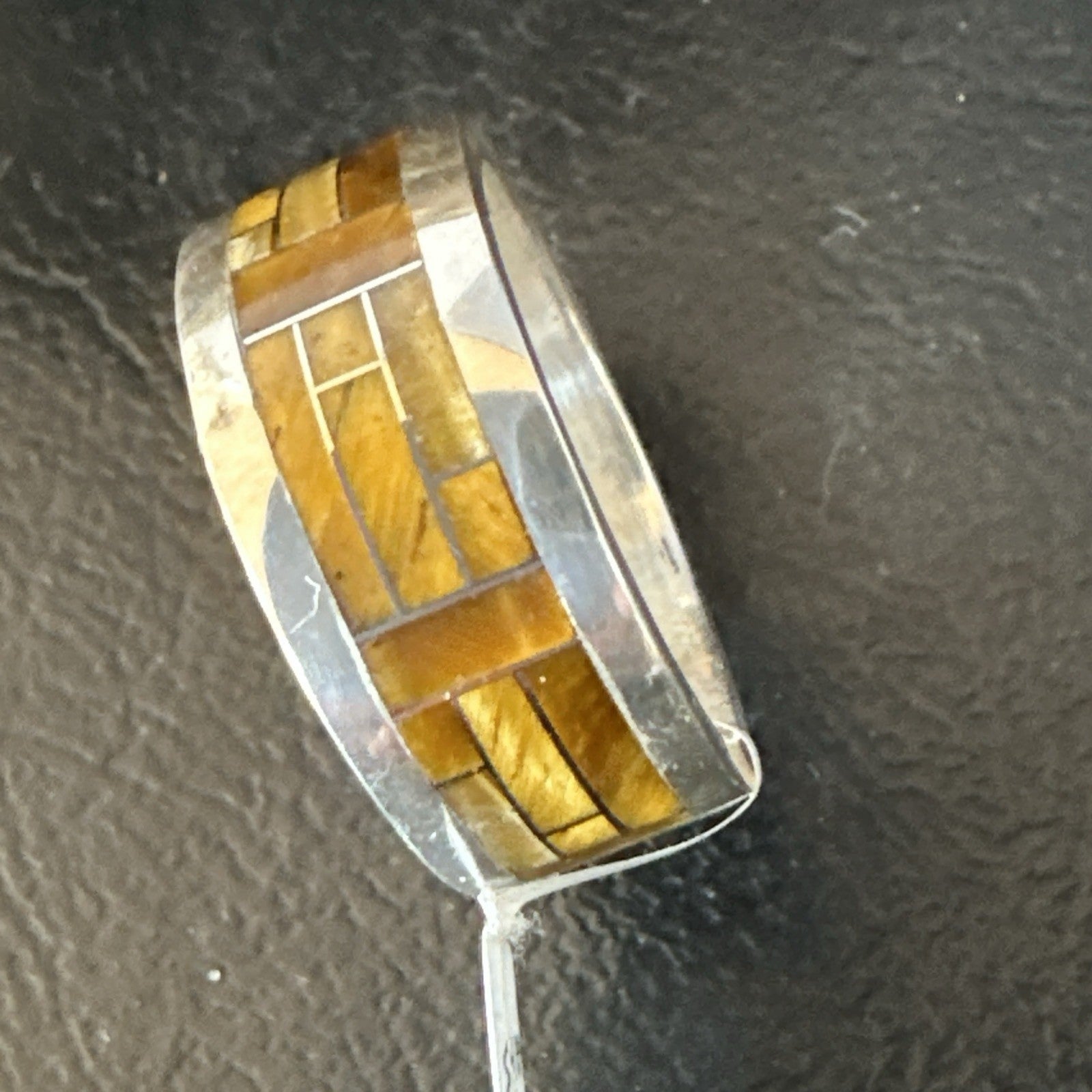 Infinity Mens Band Tigers Eye Navajo Sterling Silver Inlay Ring Size 10 19050