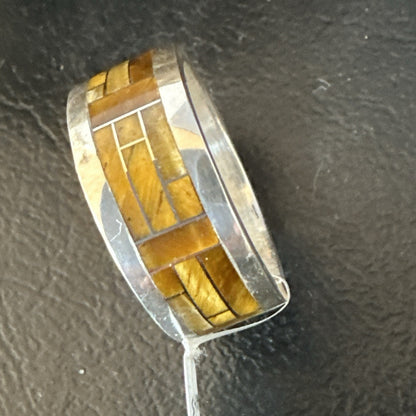 Infinity Mens Band Tigers Eye Navajo Sterling Silver Inlay Ring Size 10 19050