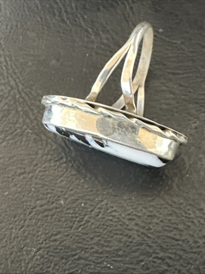 White Buffalo Turquoise Navajo Sterling Silver Ring Size 8 19800