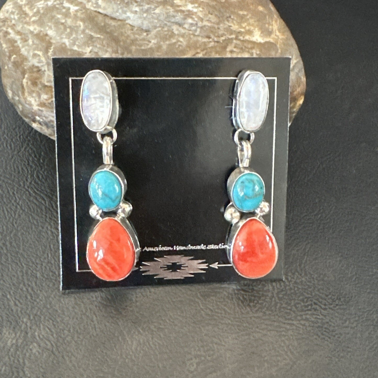 Turquoise Spiny MultiColor Navajo Sterling Silver Inlay Earrings 18353